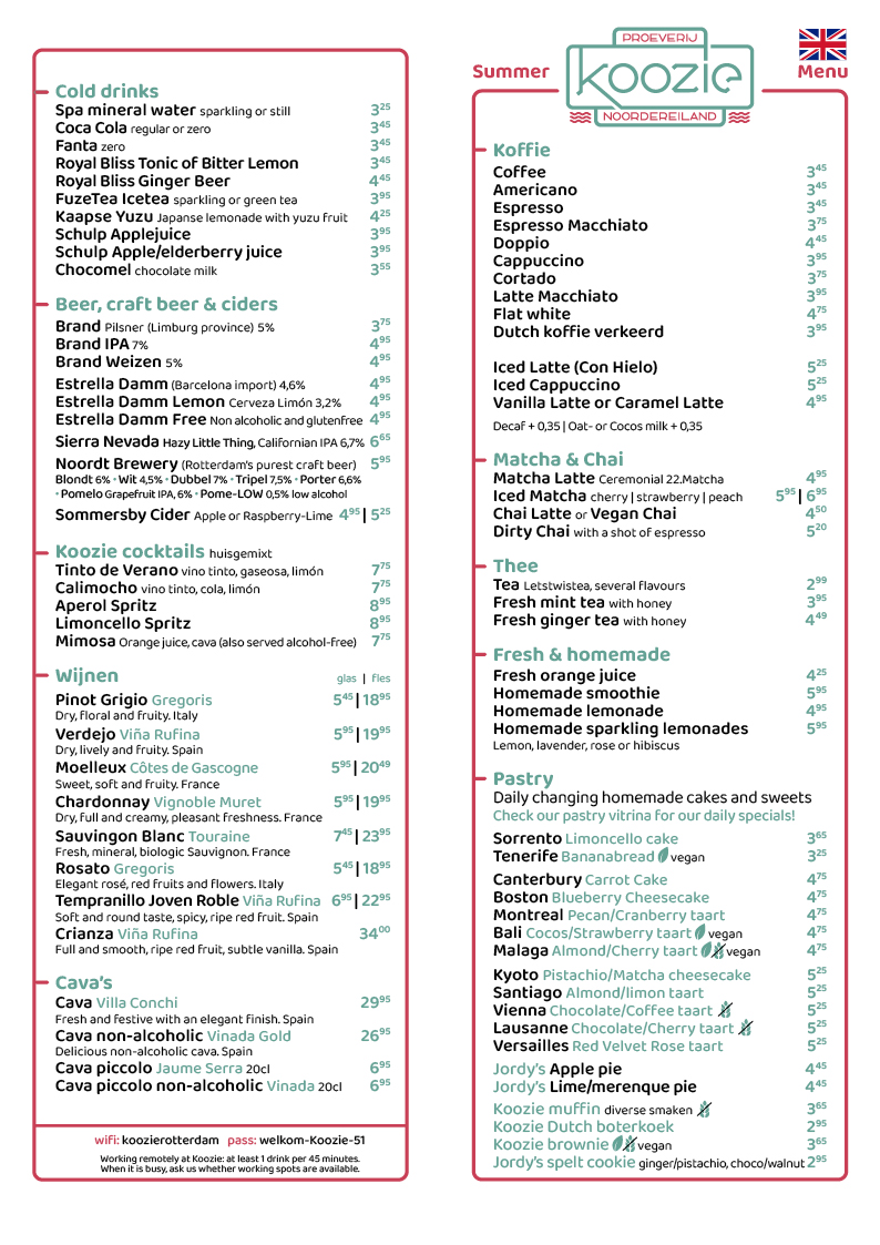Menu Koozie Noordereiland Rotterdam English